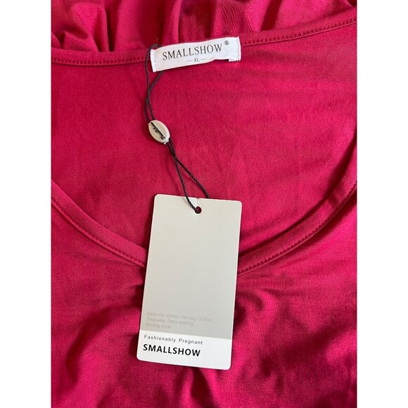 Smallshow Red Rayon & Spandex Long Sleeve V-Neck Tiered Maternity Dress size XL - Picture 14 of 16